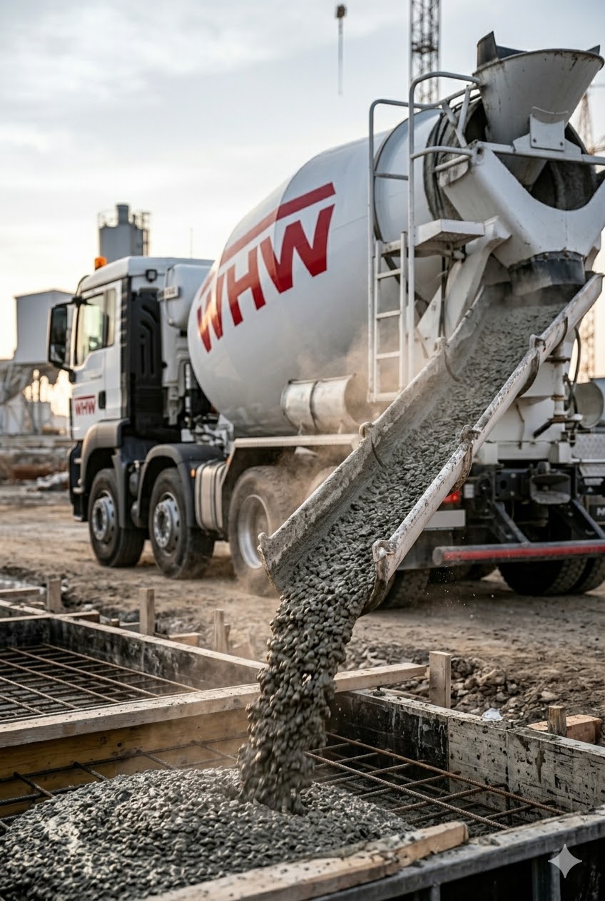 Pracovník pri práci s betónom na stavbe